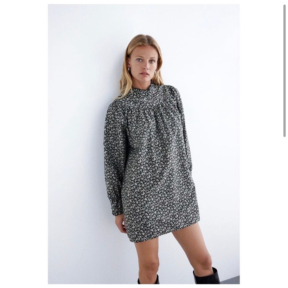 Zara Floral Cotton Long Sleeve Mini Dress Size Large